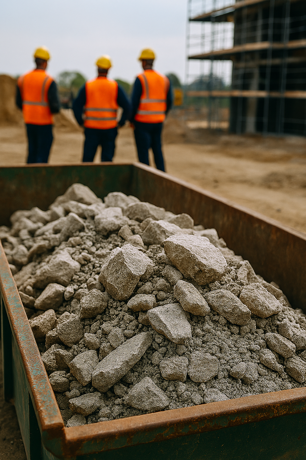 Pokruszony beton w kontenerze