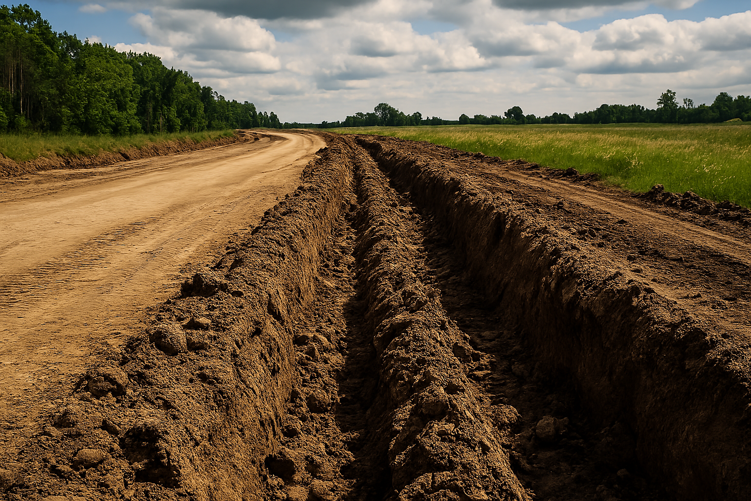 Teren rozkopany pod budowę drogi