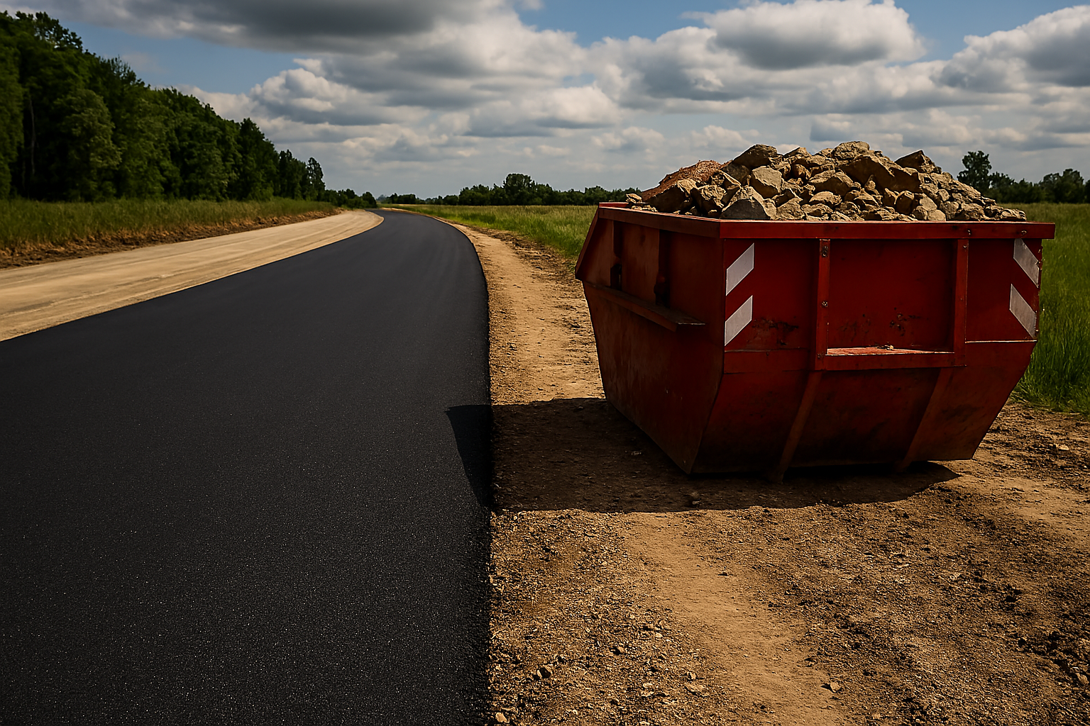 Kontener przy budowie nowej drogi