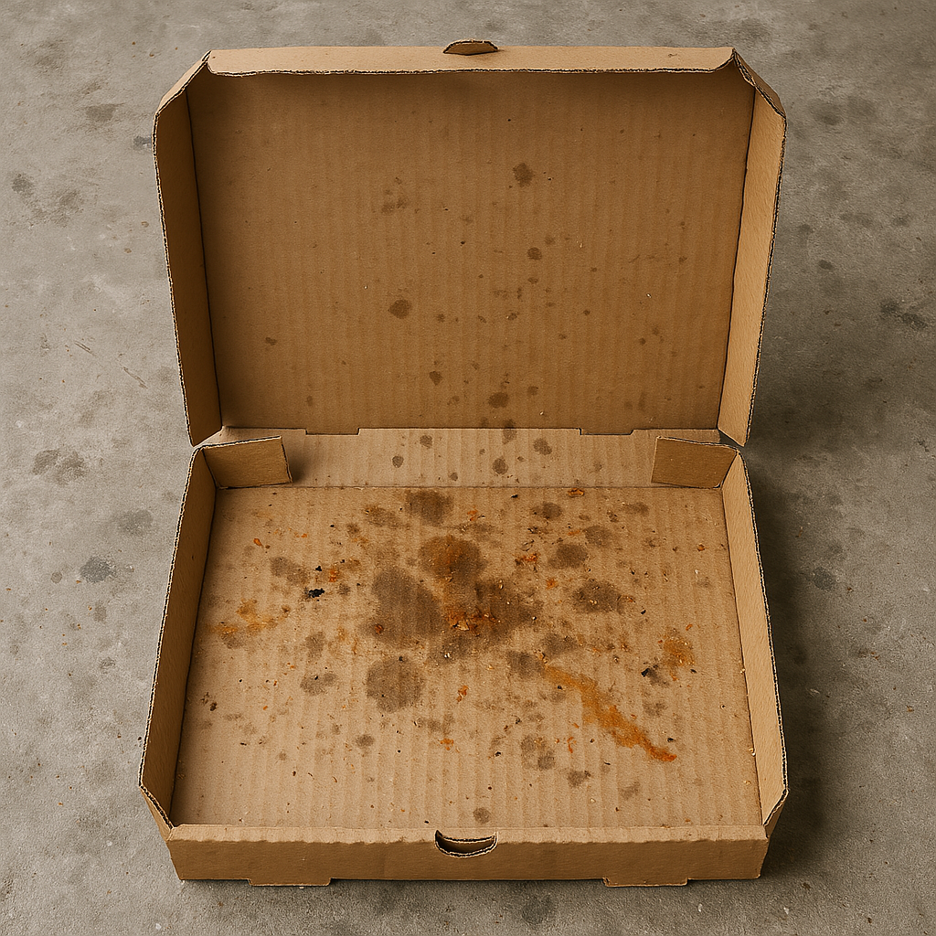 Tłusty karton po pizzy