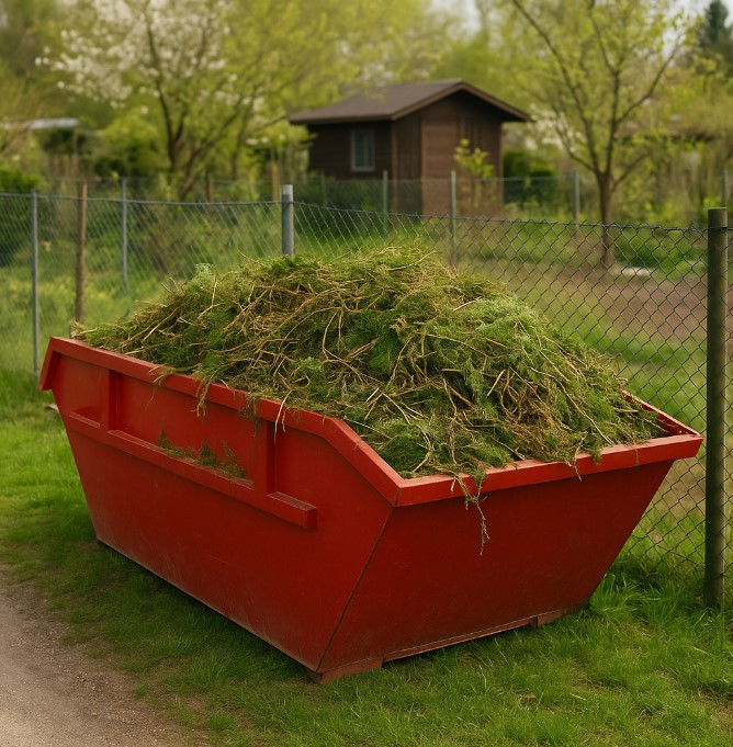 kontener wypełniony trawą