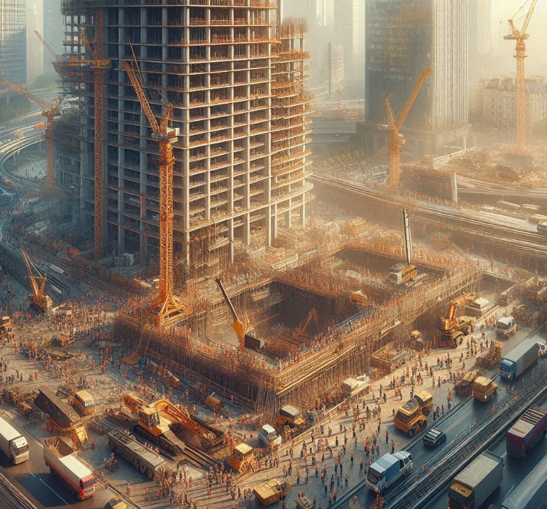 widok z góry na plac budowy przy biurowcu