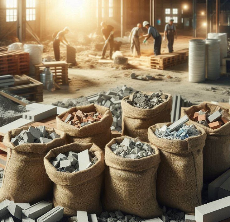 worki wypełnione gruzem